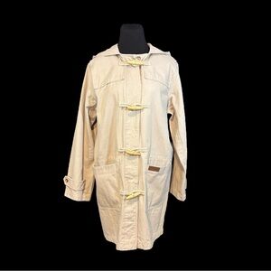 Denim & Co.(M) Beige Canvas Mid-length Duffle Hood Coat Flannel Removable Lining